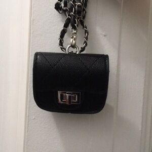 Small Black Silver Hardware Turnlock AirPod Case Holder Crossbody Keychain Bag